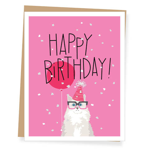Pink Cat Birthday Card