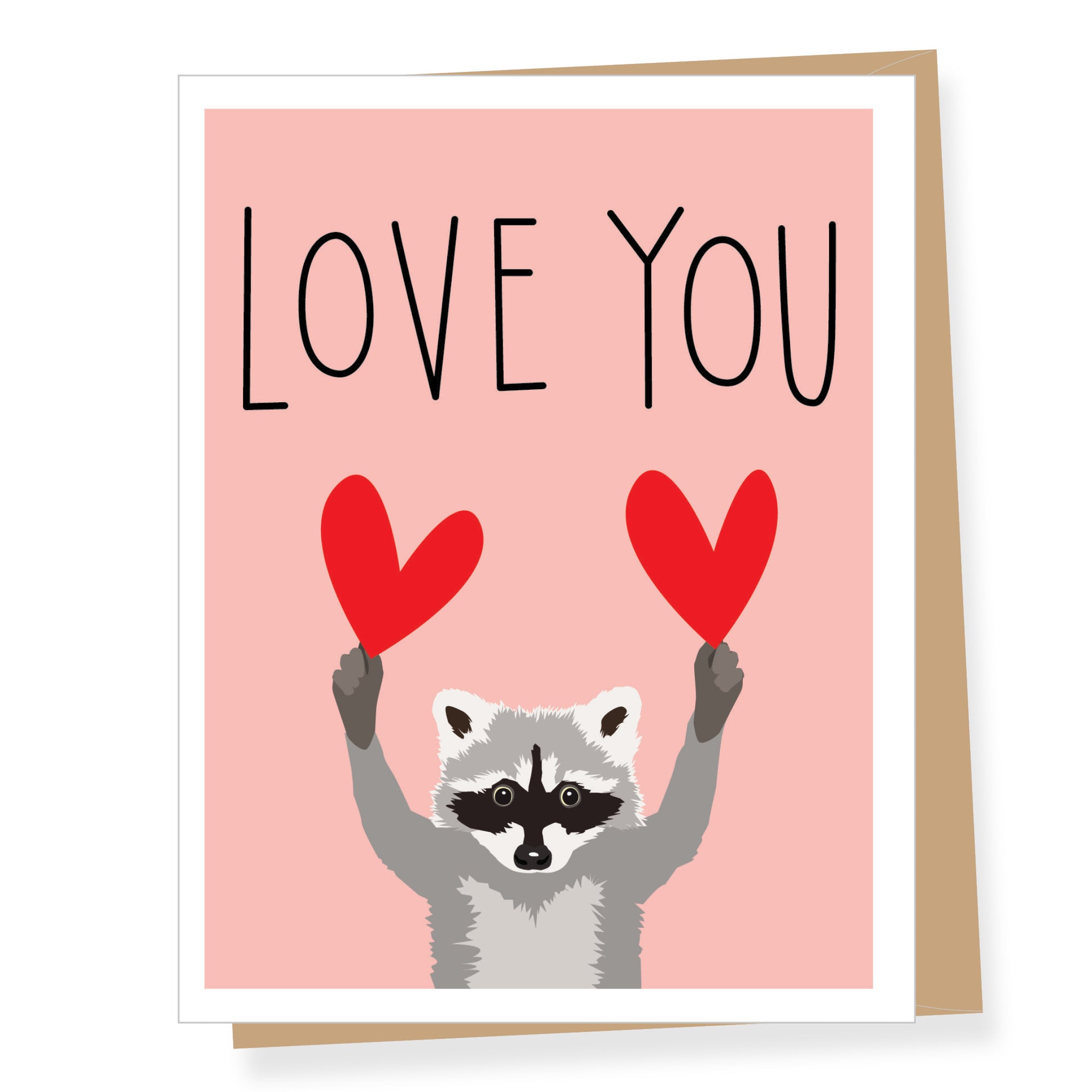 Raccoon with Double Red Hearts, Love Card