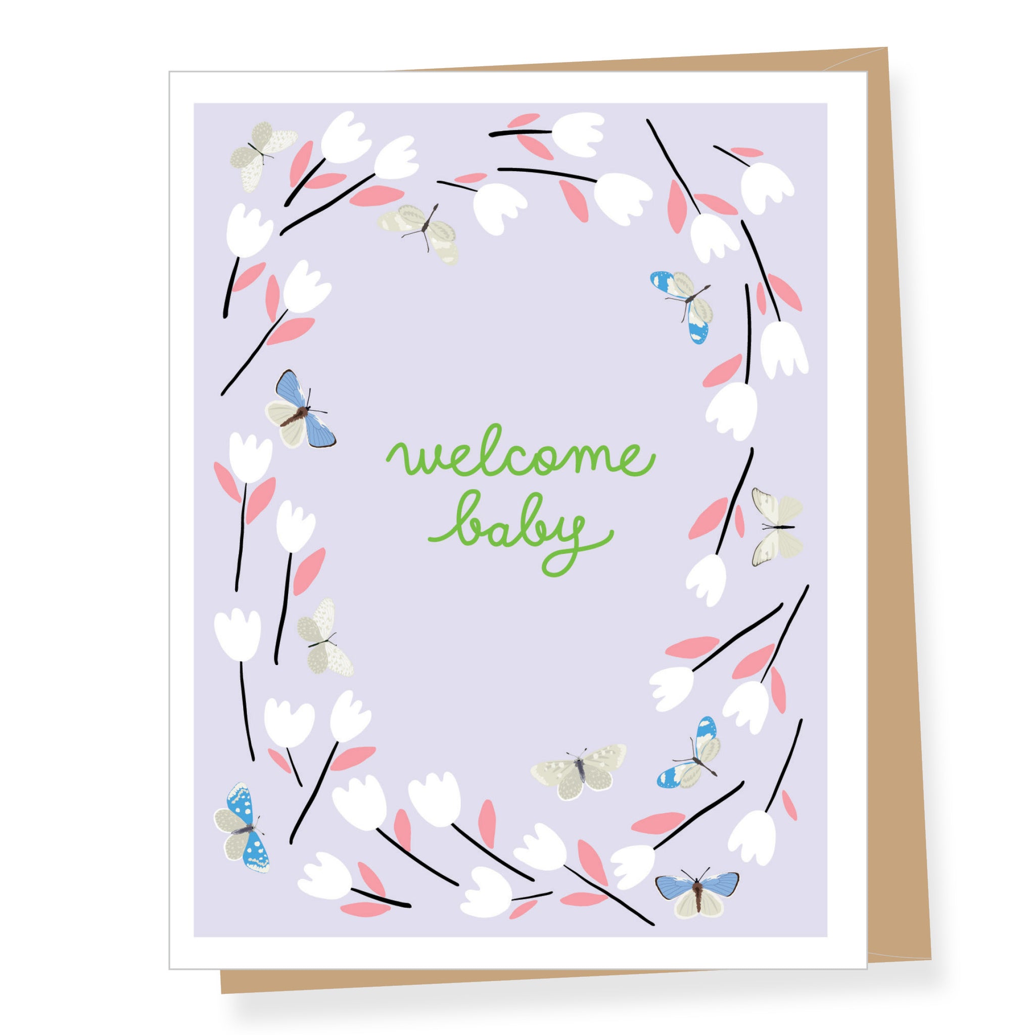 White Tulips and Butterflies, New Baby Card