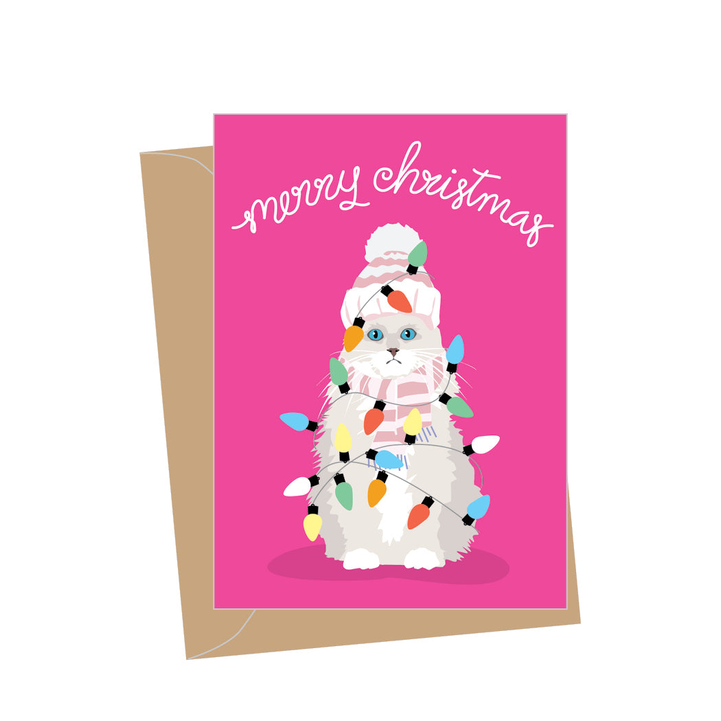 Mini Holiday Fluffy White Cat, Folded Enclosure Card