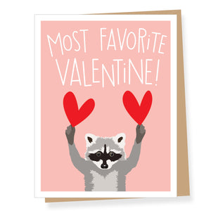 Raccoon with Red Hearts Valentine Card