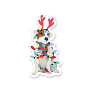 Holiday Jack Russell with Christmas Lights Vinyl Sticker