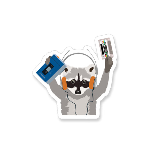 Raccoon with Walkman, Vinyl Sticker