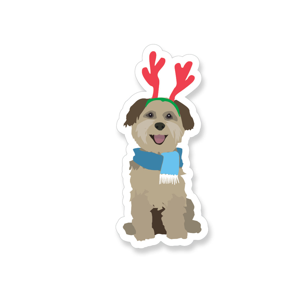 Winter Dog with Antlers, Vinyl Sticker